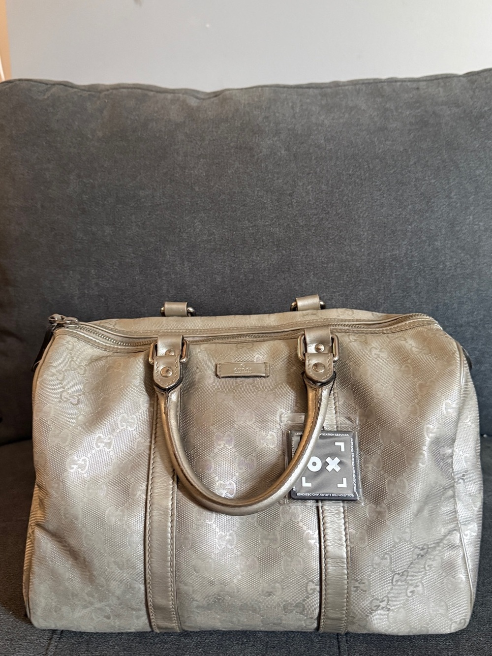 Rare Gucci Metallic silver Boston Joy Monogram Top-Handle Satchel